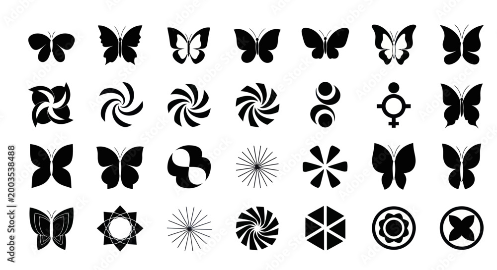 Obraz premium Black butterfly and abstract vector symbols