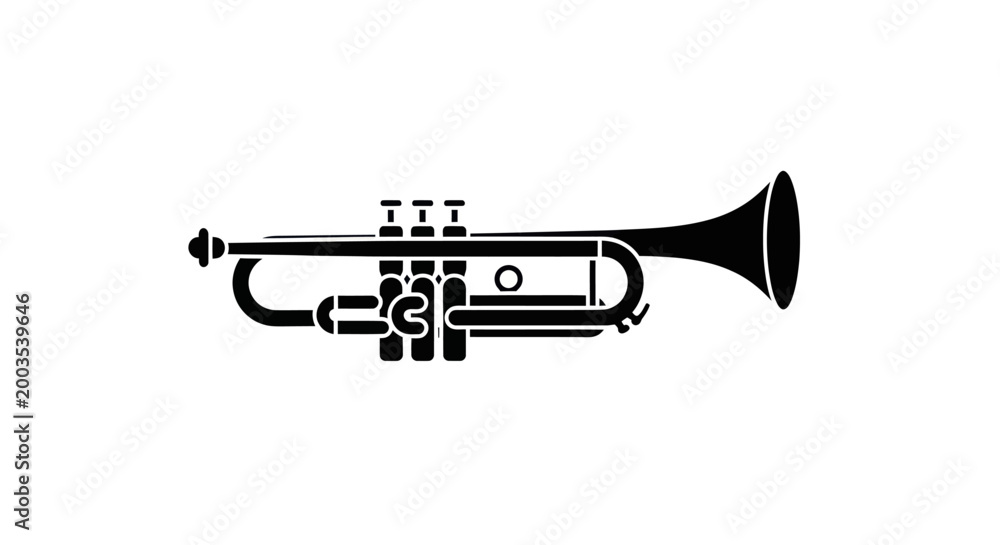 Naklejka premium Black trumpet silhouette on white background