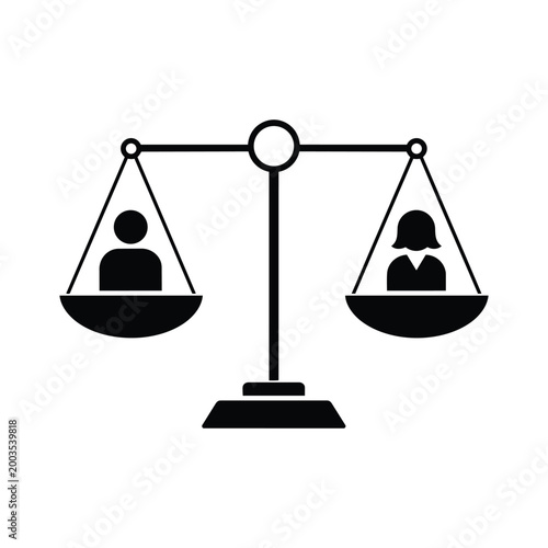 Equal pay scale icon with equal pay scale and man woman balance for Social Governance workplace justice