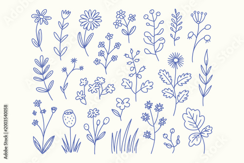 Hand Drawn Floral Line Art Set with Botanical Elements Bundle