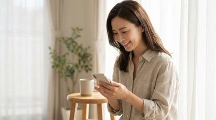 Woman using a phone, modern digital communication portrait, simple lifestyle scene, natural pose, clean background, realistic detail, soft light, versatile commercial stock appeal, no logos