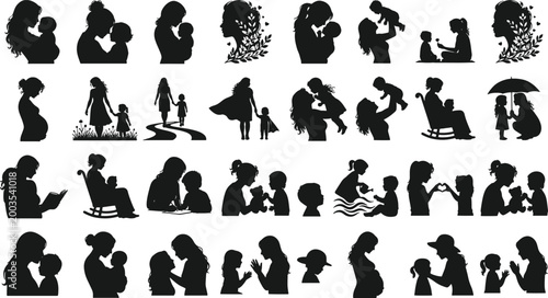 Set of mother and child silhouettes