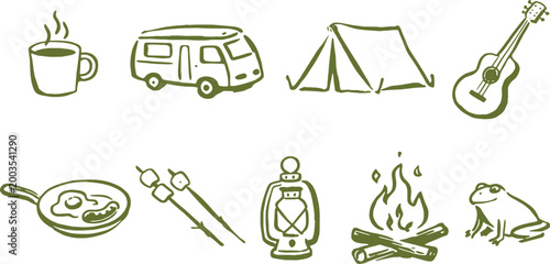 Camping and outdoor adventure icons set