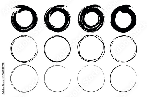 Set of hand drawn circles design elements, round frames vector illustration.