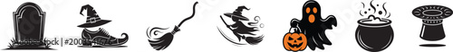 Halloween Silhouette Vector Icon Set – Spooky Black Shape Collection for Horror Party and Autumn Festival Design