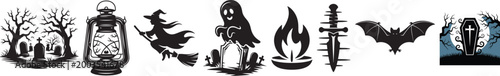 Halloween Silhouette Vector Icon Set – Spooky Black Shape Collection for Horror Party and Autumn Festival Design
