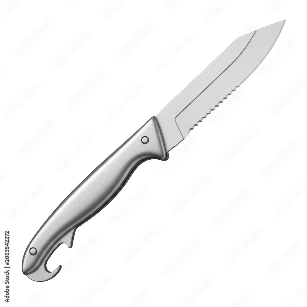 Obraz premium Shiny kitchen knife with serrated blade