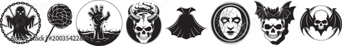 Halloween Silhouette Vector Icon Set – Spooky Black Shape Collection for Horror Party and Autumn Festival Design