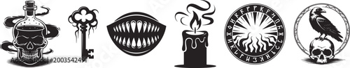 Halloween Silhouette Vector Icon Set – Spooky Black Shape Collection for Horror Party and Autumn Festival Design