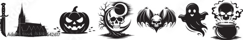 Halloween Silhouette Vector Icon Set – Spooky Black Shape Collection for Horror Party and Autumn Festival Design