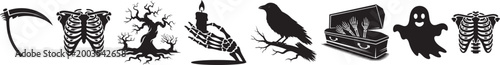 Halloween Silhouette Vector Icon Set – Spooky Black Shape Collection for Horror Party and Autumn Festival Design