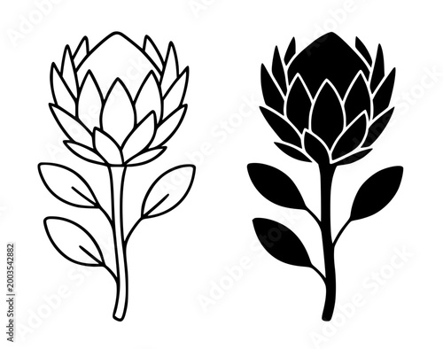 Canvas Print King protea minimalist icon in outline and silhouette style
