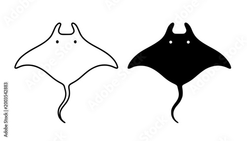 Manta ray minimalist icon in outline and silhouette style