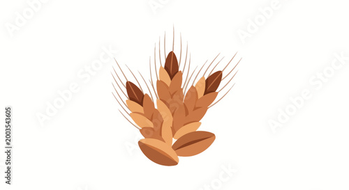 Golden wheat ears and grains, illustration, healthy food, agriculture, harvest concept
