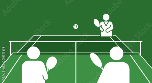 Table Tennis Match Illustration: Two Players Competing on a Green Court