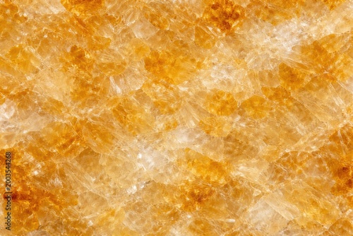 Citrine Texture Seamless Pattern. Close-up citrine gemstone surface detail. Luxury yellow crystal pattern design. Realistic citrine texture background. Detailed sparkling macro close-up. Gem.
