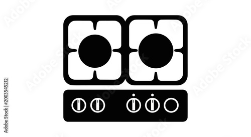 Modern Gas Stove Top Icon - Clean Silhouette of Kitchen Appliance