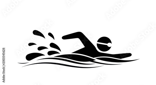 Fotografi Silhouette of a swimmer in goggles and cap, swimming freestyle with water splash