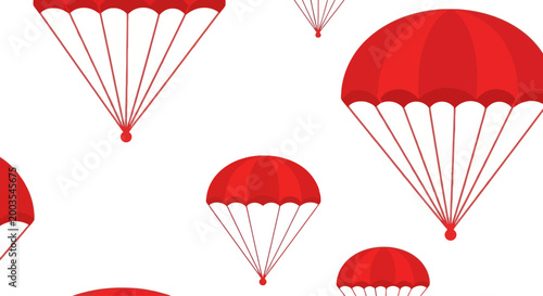 Fotografie Red Parachutes Falling Seamless Pattern on White Background