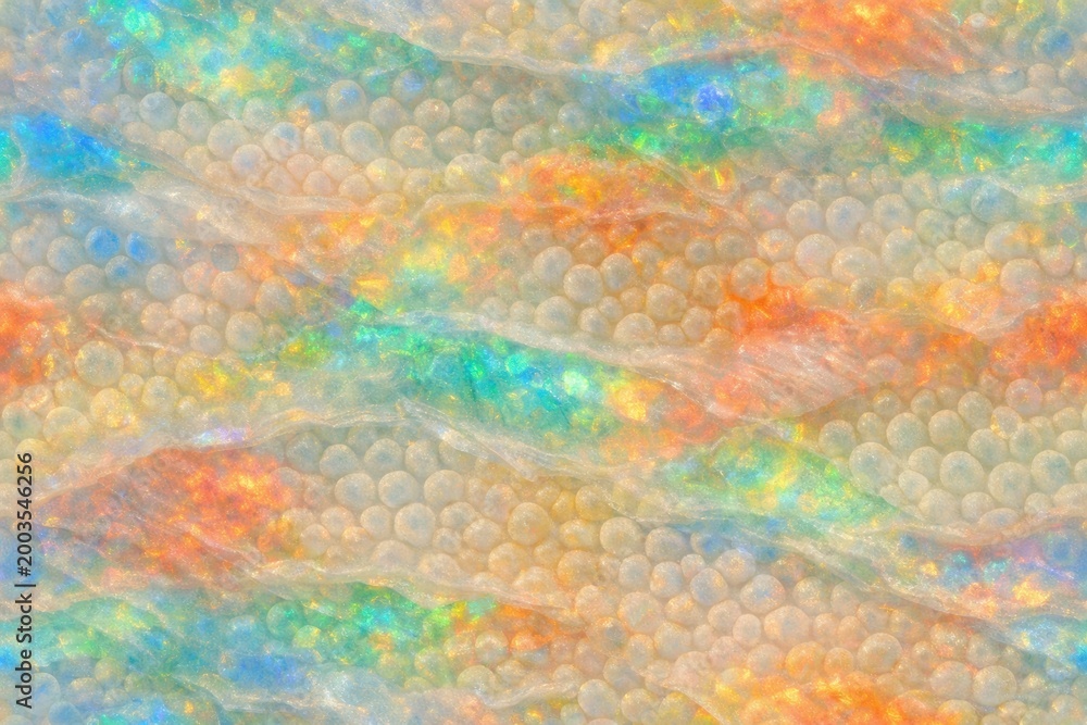 Fototapeta premium Opal Texture Seamless Pattern. Close-up opal gemstone surface detail. Luxury iridescent crystal pattern design. Realistic opal texture background. Detailed sparkling macro close-up. Gemstone.