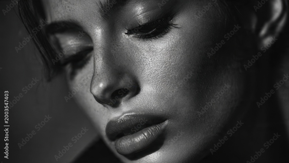 Fototapeta premium Close-Up of Woman's Face in Black and White