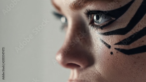 Close-up of Woman with Tiger Stripe Makeup