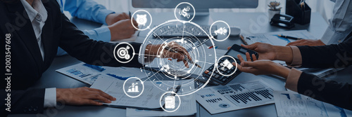 Foto Modern budgeting and financial management icons showing finance, savings, tax, and planning