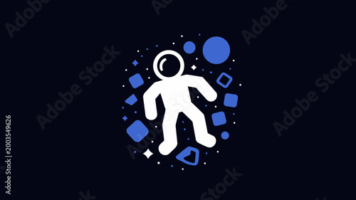 Abstract astronaut drifting among geometric stars – Great for astronomical research sites, gaming icons, or creative agency logos.