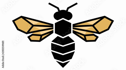 Stylized honeybee icon with golden geometric wings – Ideal for organic brands, sustainability initiatives, or apiary marketing.