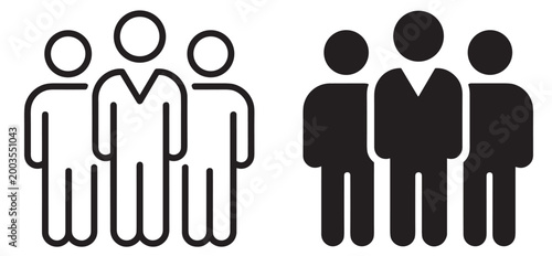 Obraz na plátně group of three people icons line and solid style vector illustration on transpar