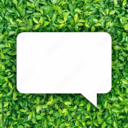 Green Leaves Arranged in a Circle With a Blank Speech Bubble in the Center of...