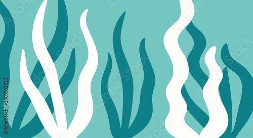 Abstract Underwater Seaweed Swirls and Waves on Teal Background