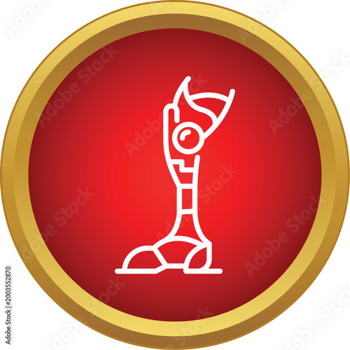 Robotic limb design representing advanced medical technology in a round red frame