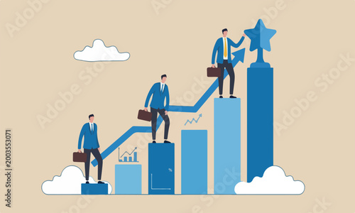 Fotografie Business competition profit or employee, winner and loser in contest, achievement concept, business people compete on performance graph with one winner