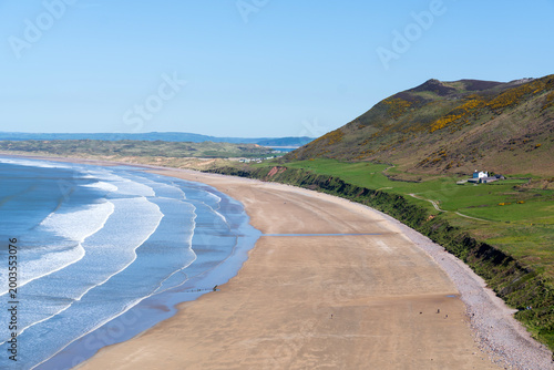 Beautiful beach at Rhossili Bay, Gower Peninsula, South Wales