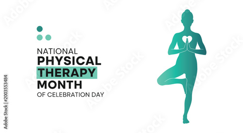 National physical therapy month celebration with a yoga pose illustration