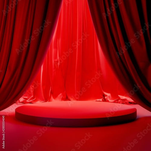Red Curtain on Stage Waits for Performers to Enter and Entertain the Audience...