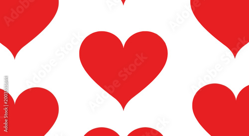Seamless Pattern of Red Hearts on White Background - Love Symbol