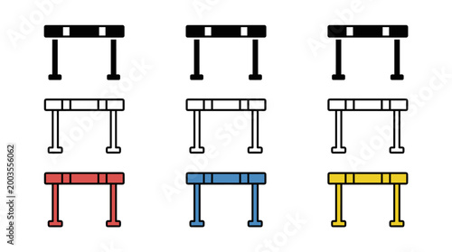 Set of vector icons for athletics hurdles, sports, running, obstacles, competition, and training.