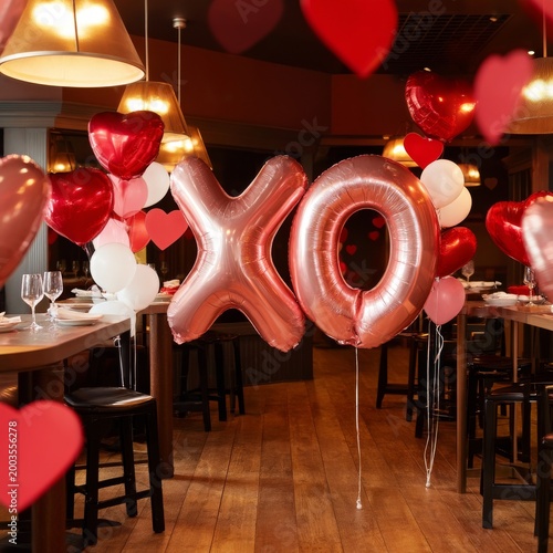 Balloons and Decorations for a Celebration in a Cozy Dining Area With Heart S...