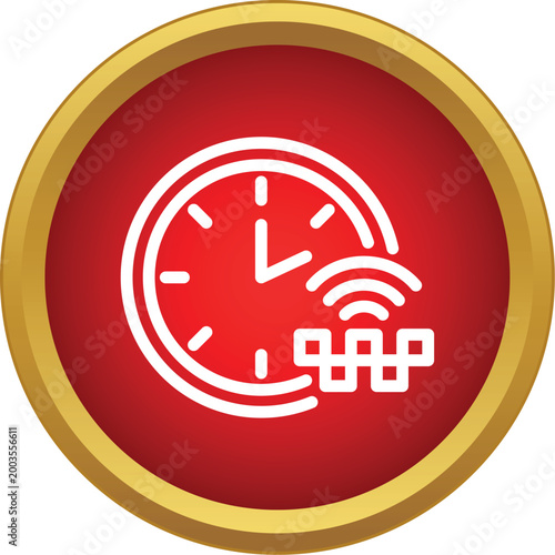 Taxi symbol with a clock and network signal representing ride sharing and scheduled transport