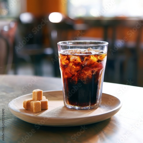 Cold Drink Served on a Wooden Table With Sugar Cubes in a Restaurant Setting