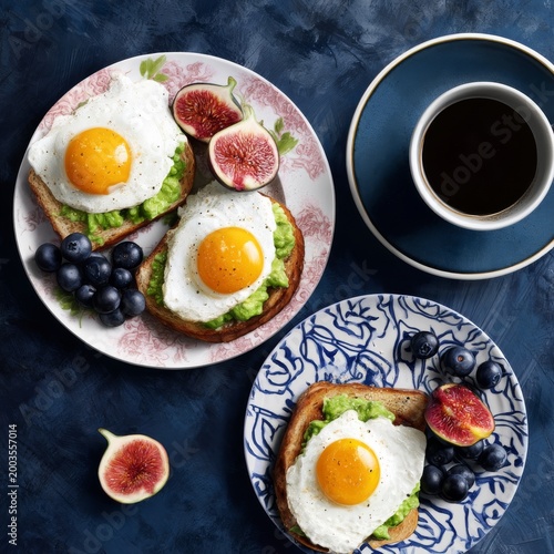 Fresh Breakfast With Eggs on Toast and Fruit Served in a Simple Setting