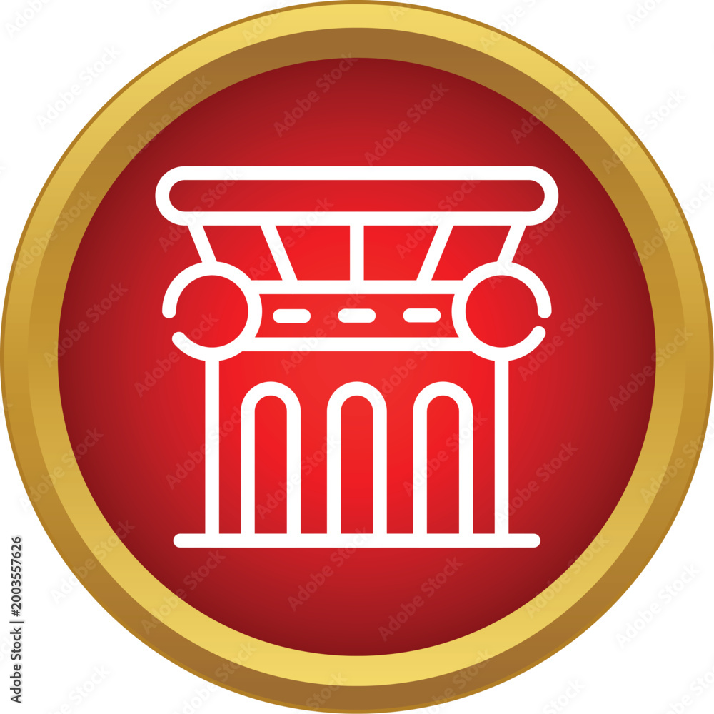 Fototapeta premium White architectural greek column capital symbol in a red and gold circle