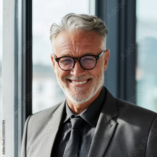 Businessman Stands by Large Windows in a Modern Workspace During Daytime