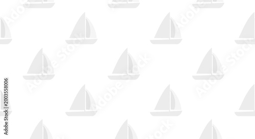 Seamless pattern of white sailboats on a white background, vector illustration