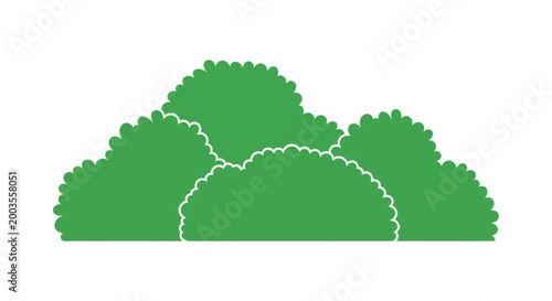 Green Bushy Shrubbery Silhouette Isolated on White Background