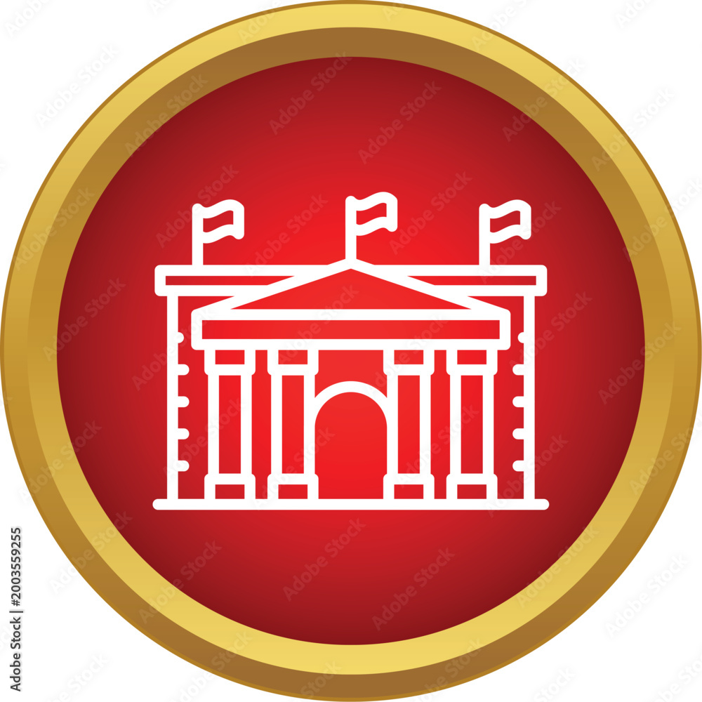Fototapeta premium Detailed line icon of a classical building with flags, ideal for government and university concepts