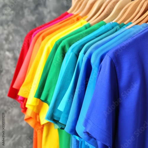 Bright Colors of T-Shirts Hanging on a Rack in a Retail Store