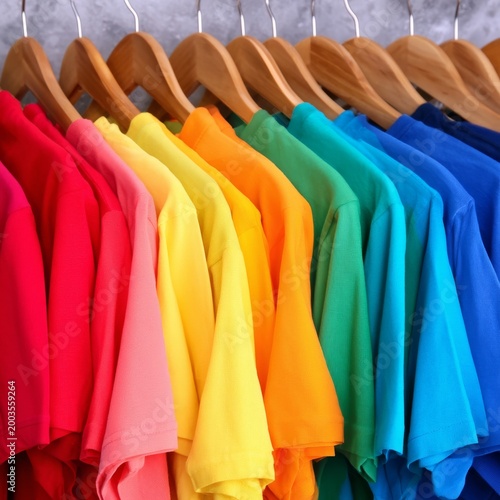 Bright Colors of T-Shirts Hanging on a Rack in a Retail Store
